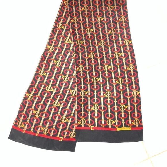 Echo black red gold horns and buckles silk scarf - Picture 2 of 7